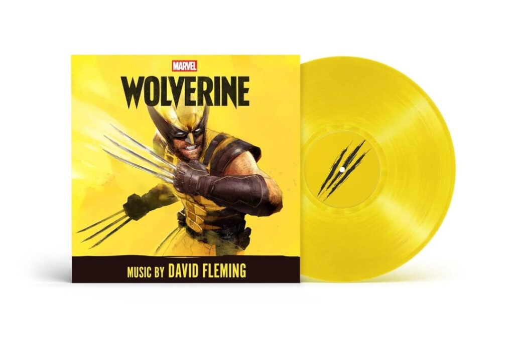 Marvel's Wolverine Original Video Game Soundtrack vinyl: yellow jacket with Wolverine artwork and translucent yellow record, music by David Fleming, Amazon exclusive